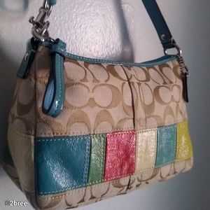 Coach Small Tan Colorful Block Pattern Satchel